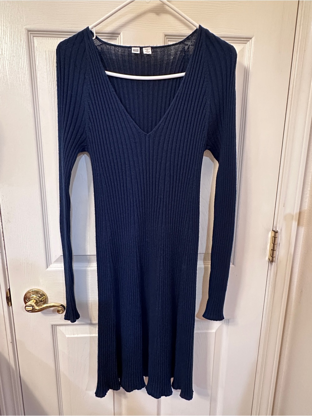 Uniqlo U Navy Ribbed V-Neck wool Long Sleeve Dress